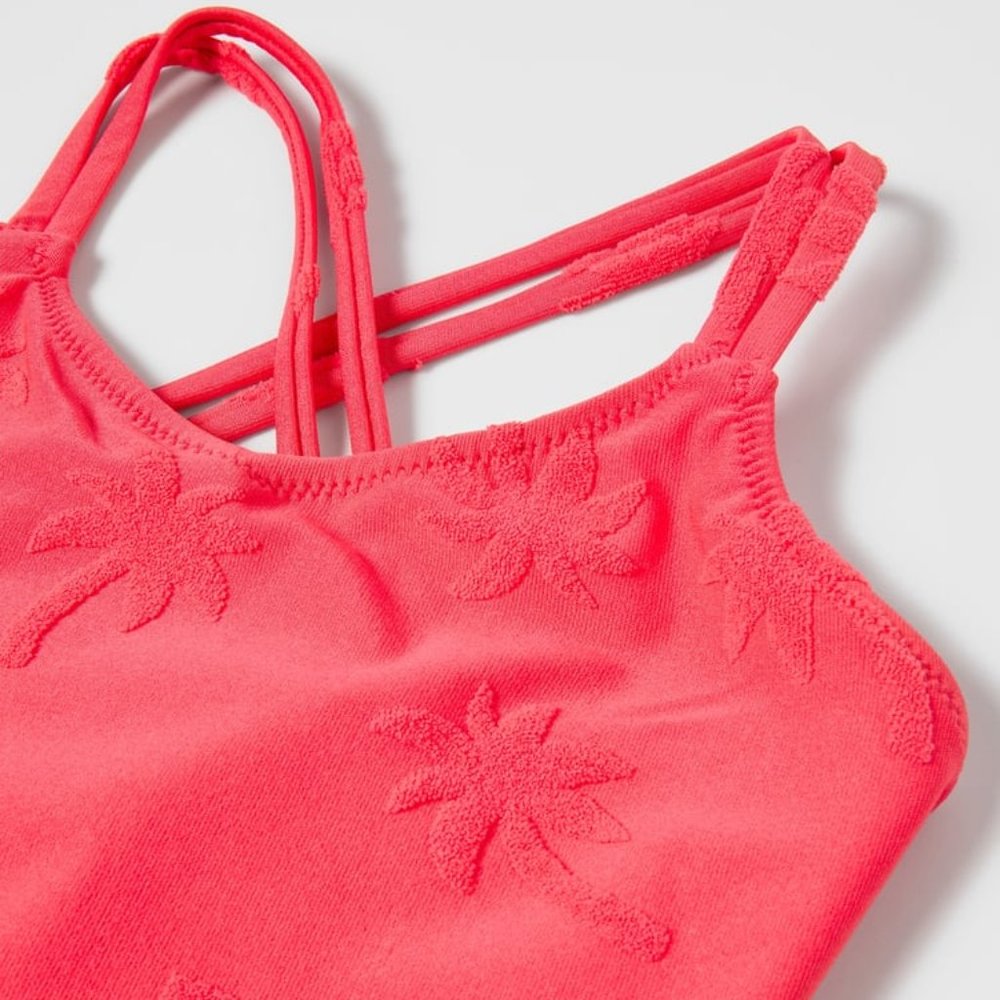 Zara girls/kids pink PALM TREE JACQUARD SWIMSUIT 8-9yrs - Picture 2 of 10